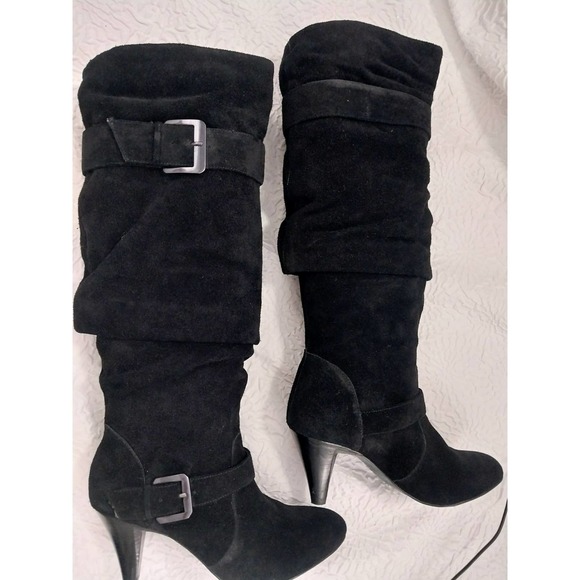 GIANI BINI! RICH BLACK SUEDE LEATHER SCRUNCHY BOOTS! SZ 7M - Picture 4 of 12